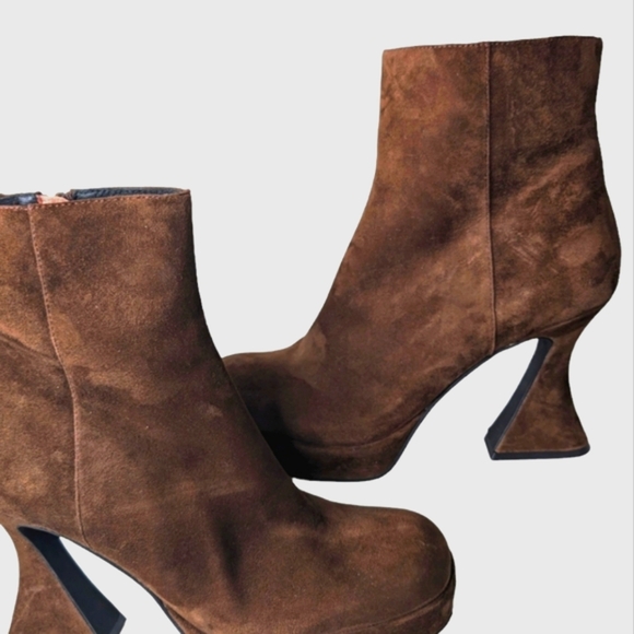 Jeffrey Campbell Humanity Zip Platform Bootie In Brown Suede...Size 9.5 - Picture 3 of 9